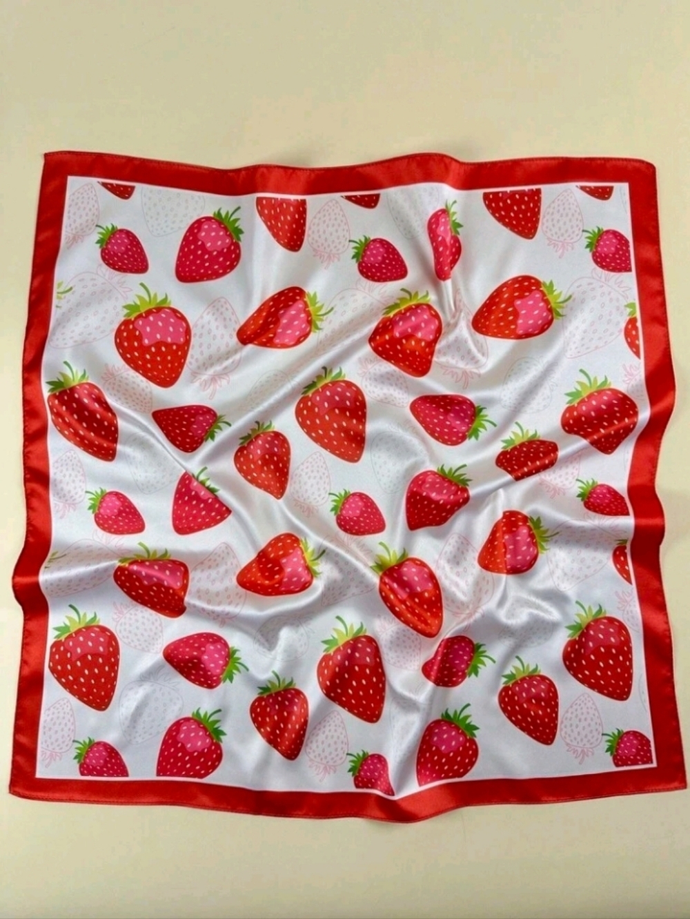 Strawberry Print Satin Scarf Red & White Summer Beach Festival